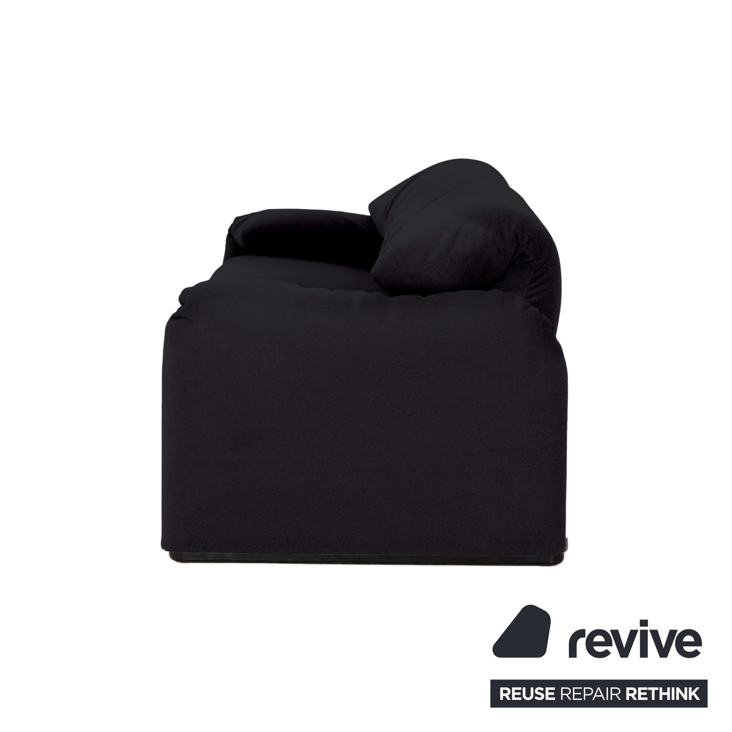 Cassina Maralunga Fabric Two-Seater Black Sofa Couch Reupholstered Manual Function