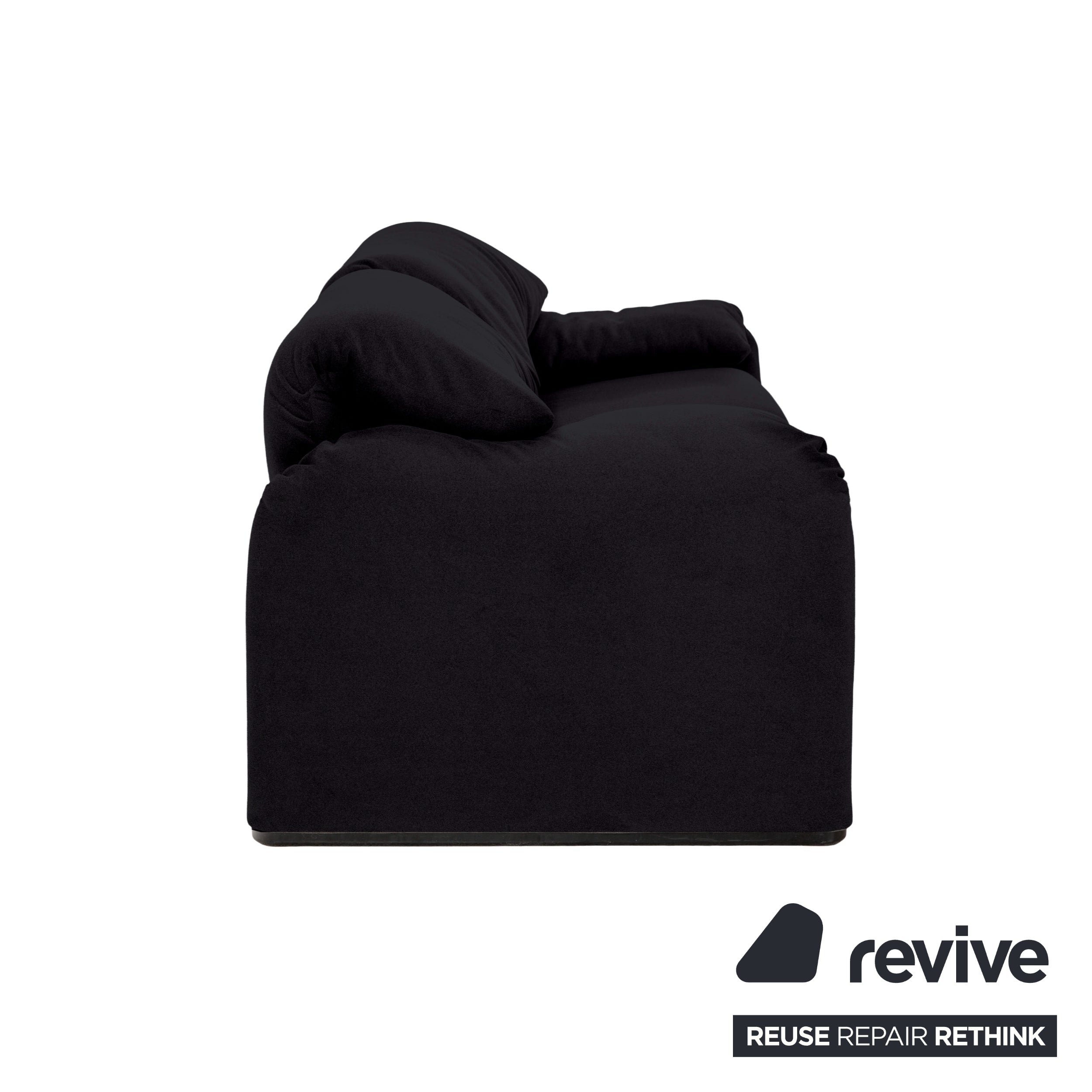 Cassina Maralunga Fabric Two-Seater Black Sofa Couch Reupholstered Manual Function