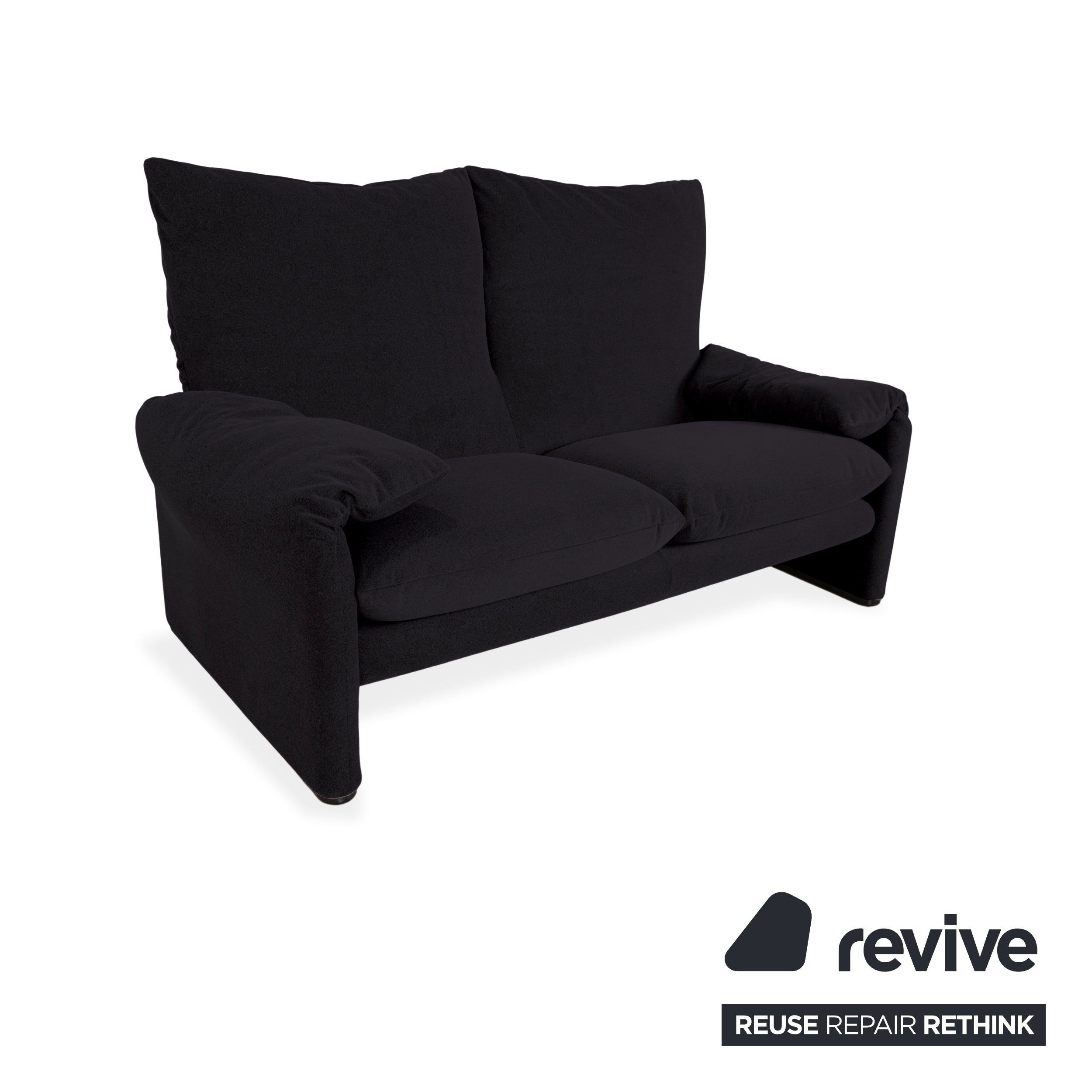 Cassina Maralunga Fabric Two-Seater Black Sofa Couch Reupholstered Manual Function