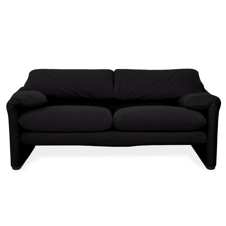 Cassina Maralunga Fabric Two-Seater Black Sofa Couch Reupholstered Manual Function