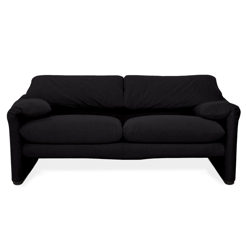 Cassina Maralunga Fabric Two-Seater Black Sofa Couch Reupholstered Manual Function