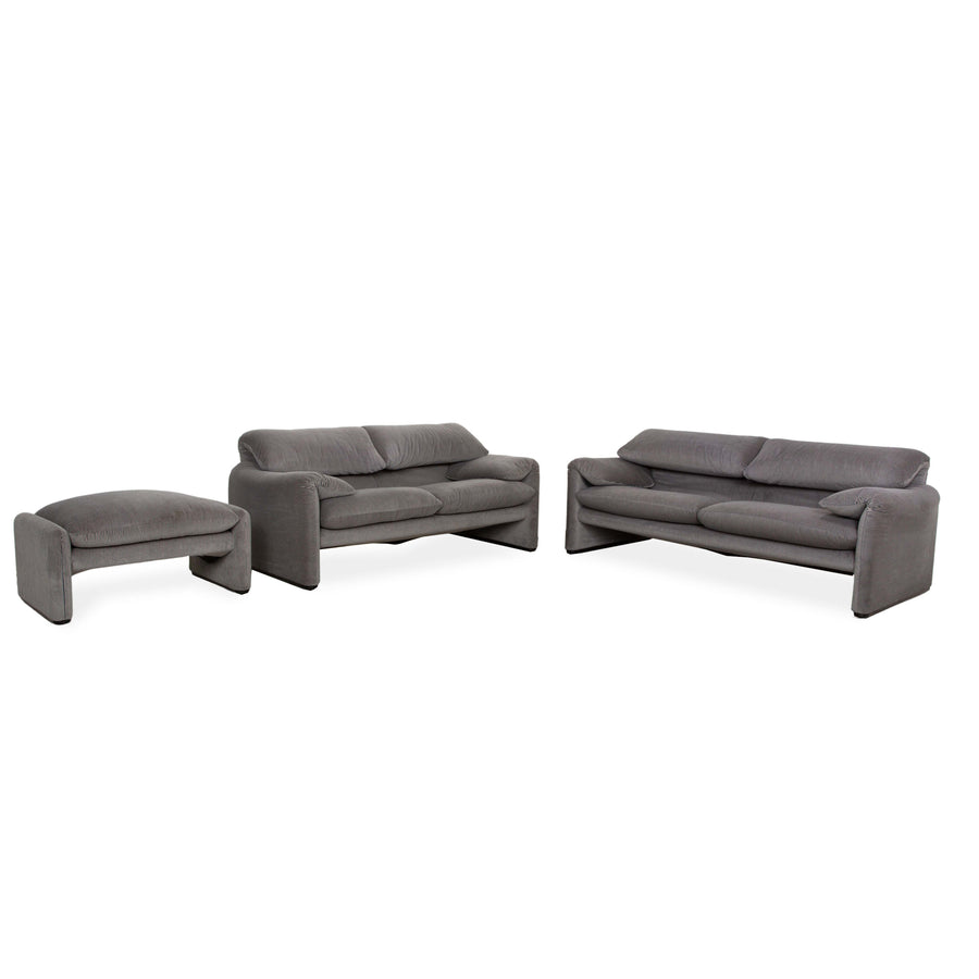 Canapé 2 places en tissu Cassina Maralunga avec tabouret gris et fonction manuelle