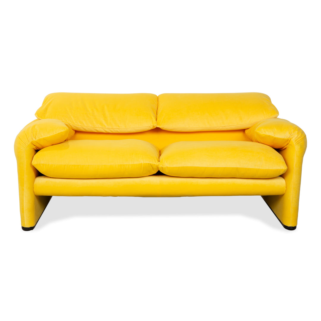 Cassina Maralunga Stoff Zweisitzer Sofa Gelb Couch manuelle Funktion Neubezug