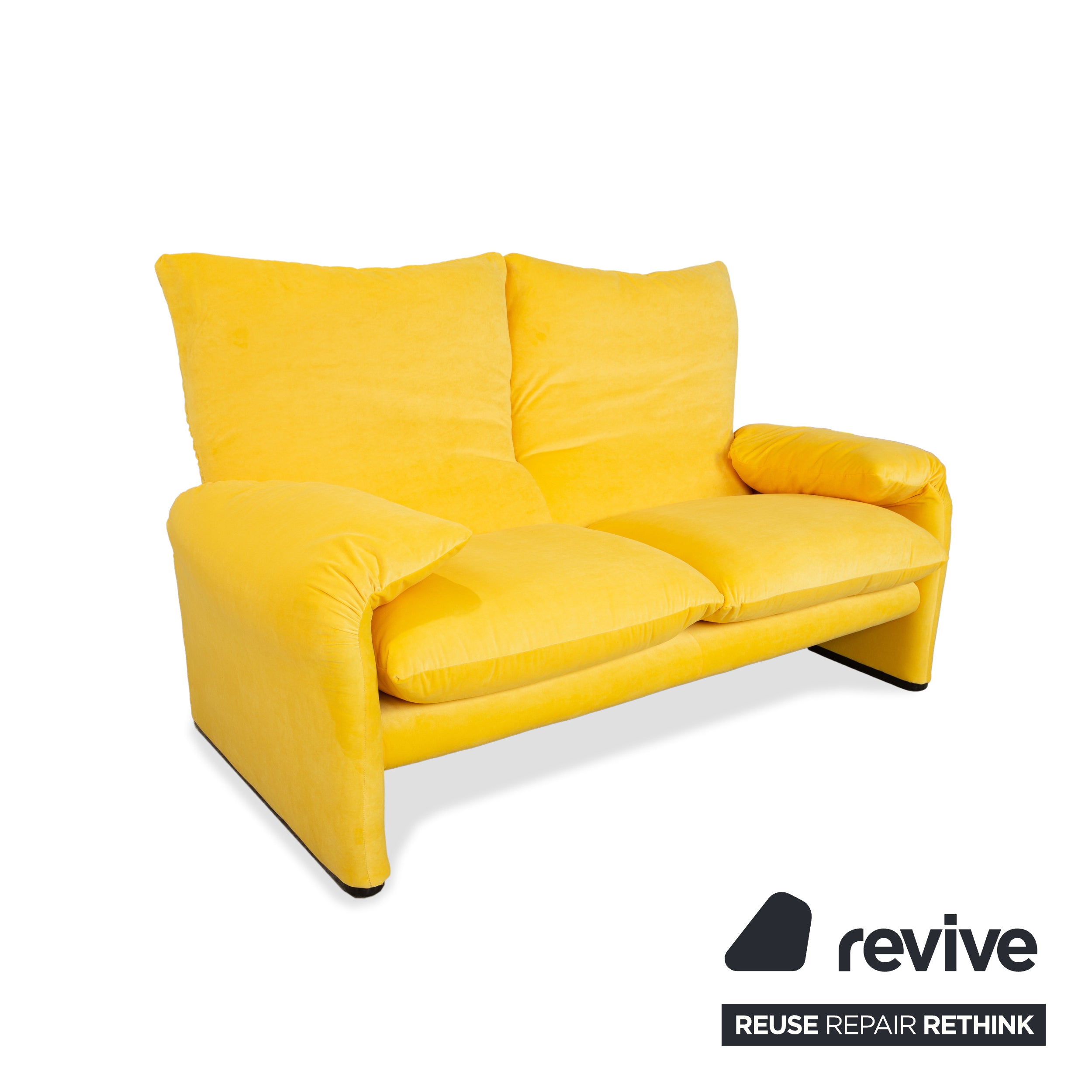 Cassina Maralunga fabric two-seater sofa, yellow, manual function, reupholstery