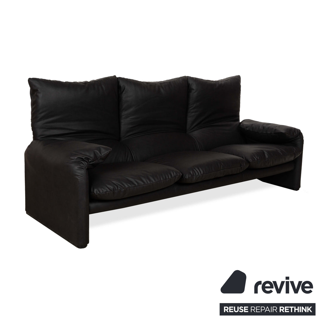 Canapé trois places Cassina Maralunga en cuir vegan anthracite noir fonction manuelle nouvelle housse