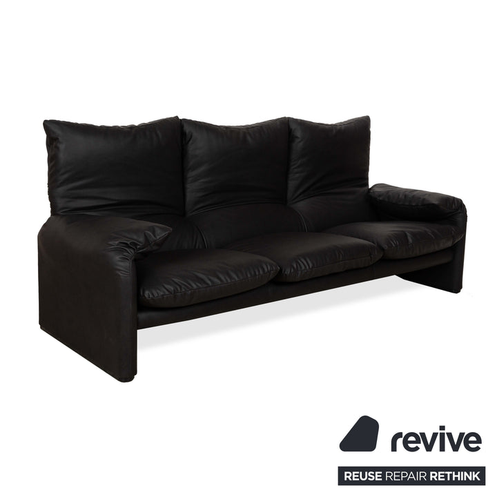 Cassina Maralunga veganes Leder Dreisitzer Anthrazit Schwarz Sofa Couch manuelle Funktion Neubezug