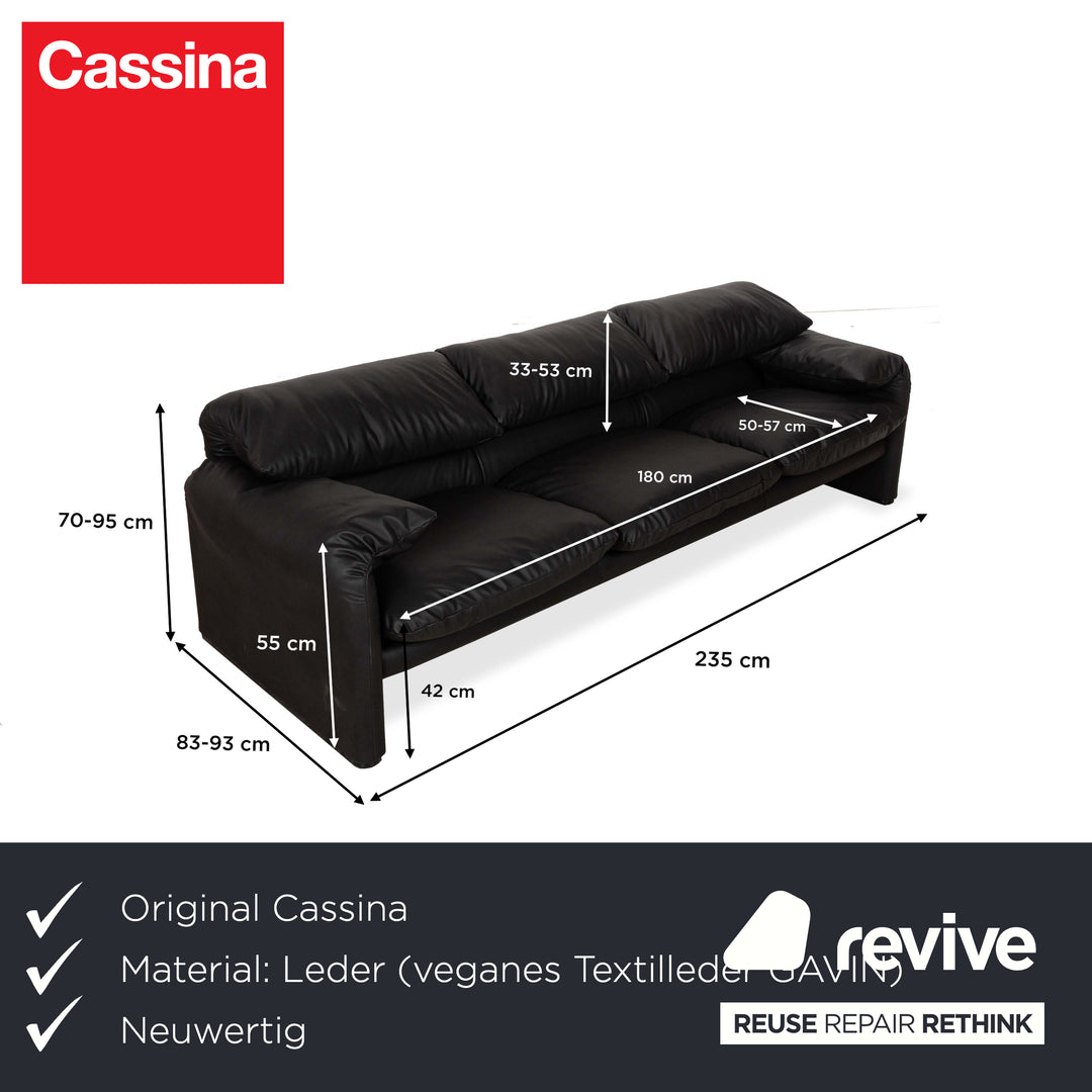 Cassina Maralunga veganes Leder Dreisitzer Anthrazit Schwarz Sofa Couch manuelle Funktion Neubezug