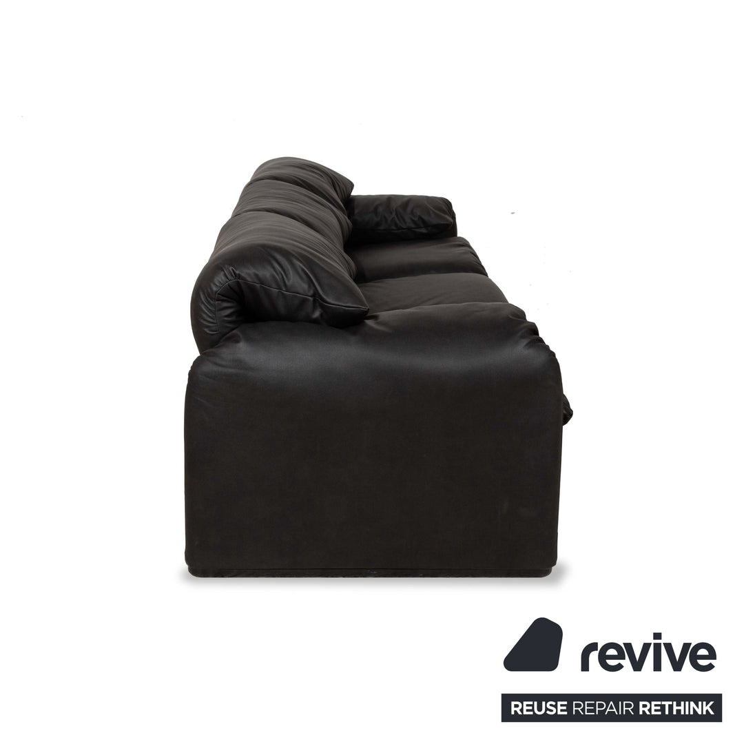 Cassina Maralunga veganes Leder Dreisitzer Anthrazit Schwarz Sofa Couch manuelle Funktion Neubezug