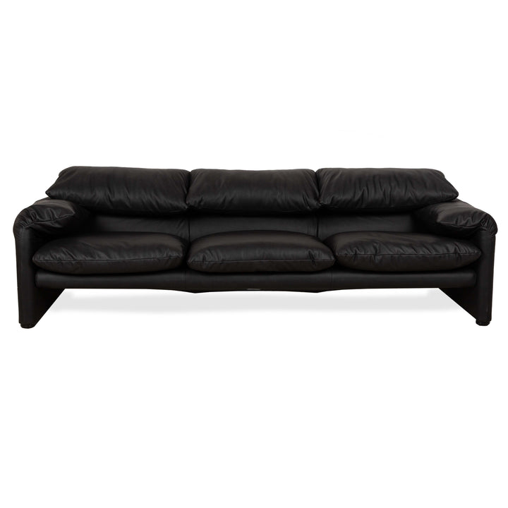 Cassina Maralunga veganes Leder Dreisitzer Anthrazit Schwarz Sofa Couch manuelle Funktion Neubezug