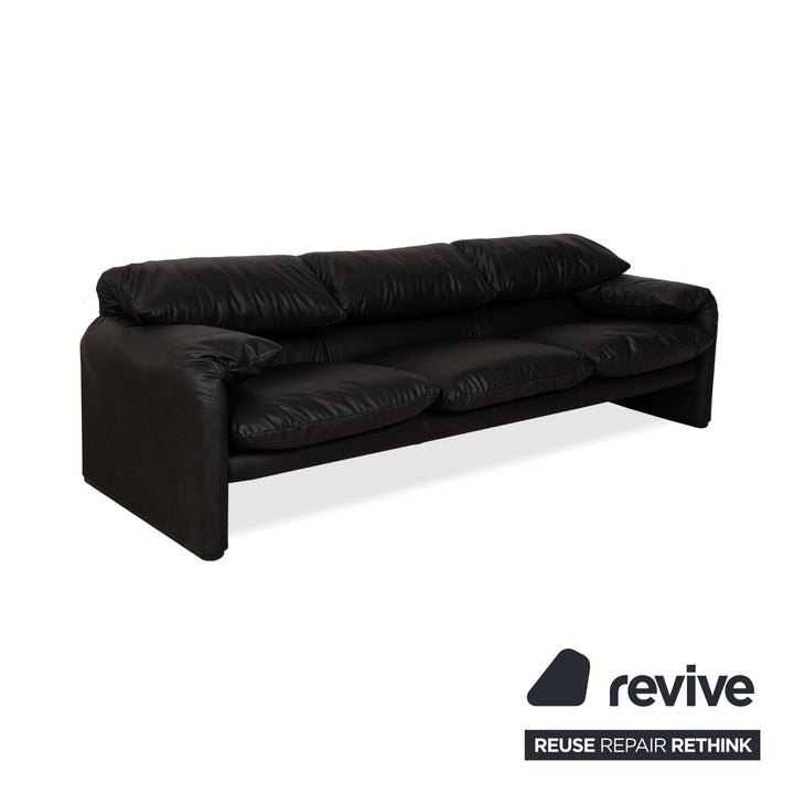 Cassina Maralunga veganes Leder Dreisitzer Anthrazit Schwarz Sofa Couch manuelle Funktion Neubezug