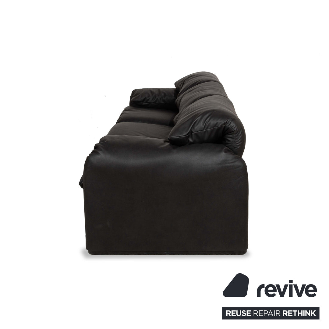 Cassina Maralunga veganes Leder Dreisitzer Anthrazit Schwarz Sofa Couch manuelle Funktion Neubezug