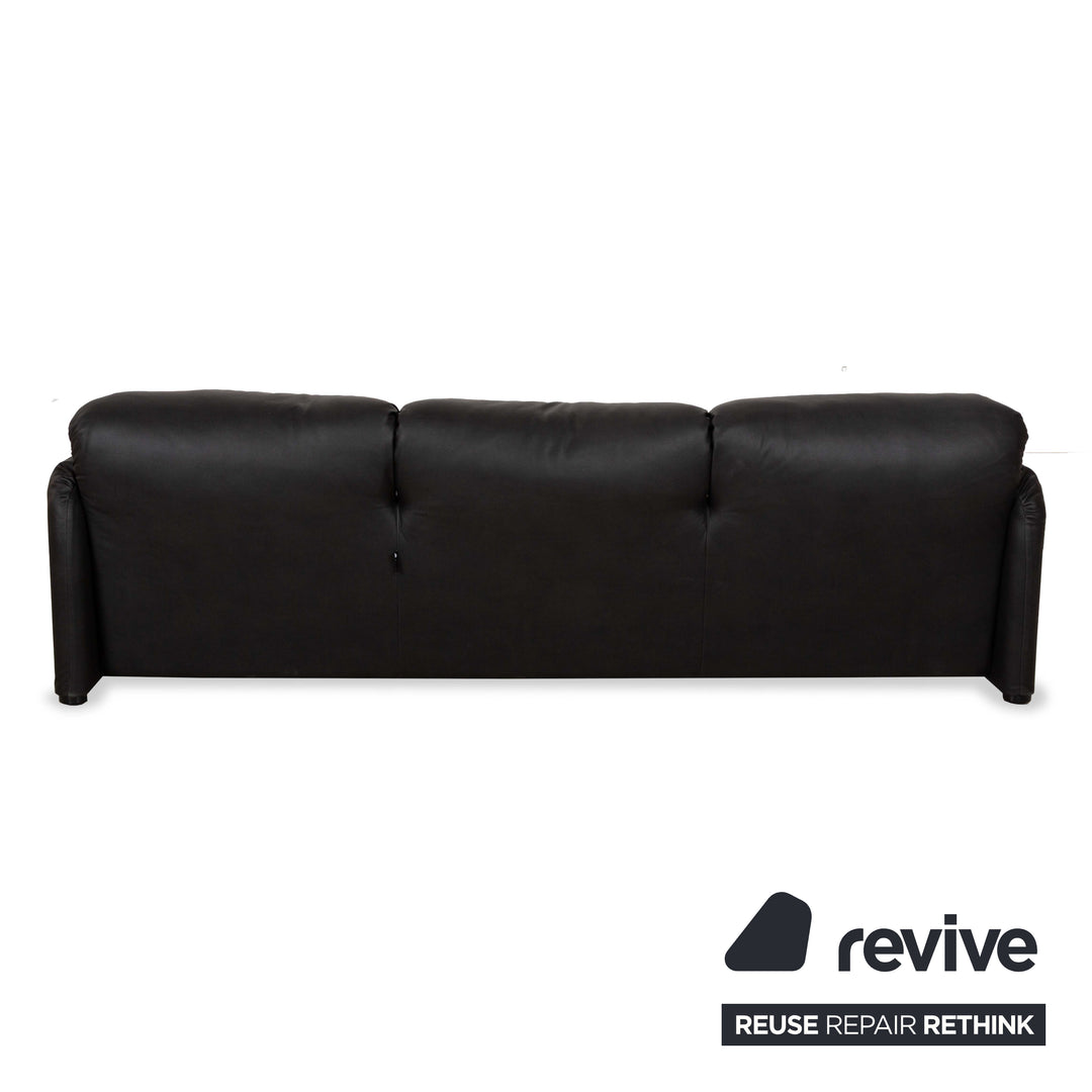 Cassina Maralunga veganes Leder Dreisitzer Anthrazit Schwarz Sofa Couch manuelle Funktion Neubezug