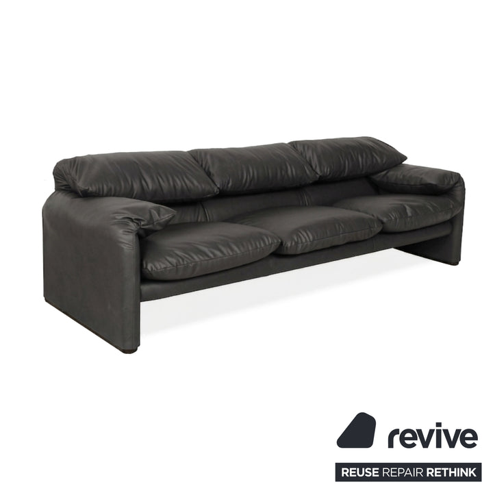 Cassina Maralunga veganes Leder Dreisitzer Anthrazit Sofa Couch manuelle Funktion Neubezug