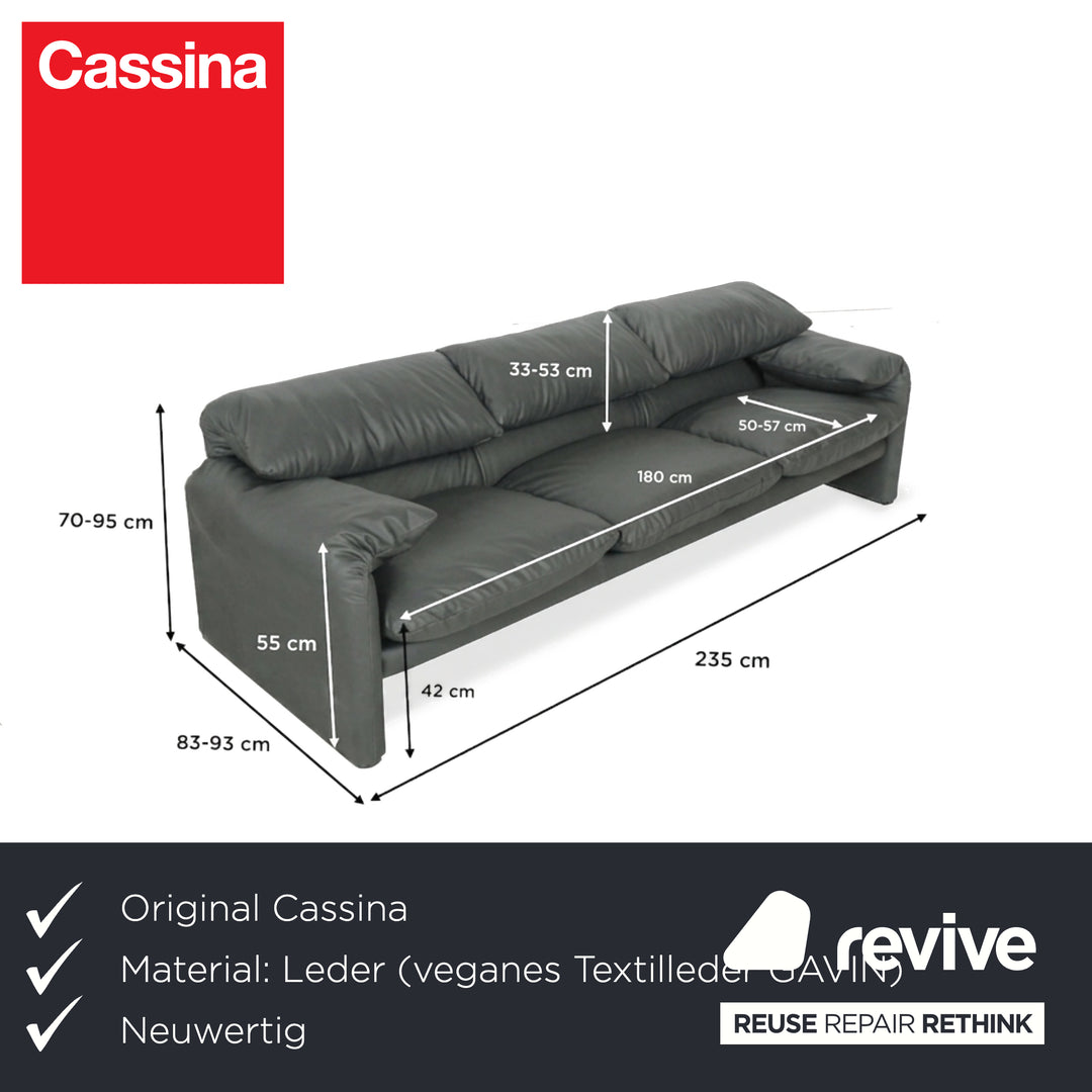 Cassina Maralunga veganes Leder Dreisitzer Anthrazit Sofa Couch manuelle Funktion Neubezug