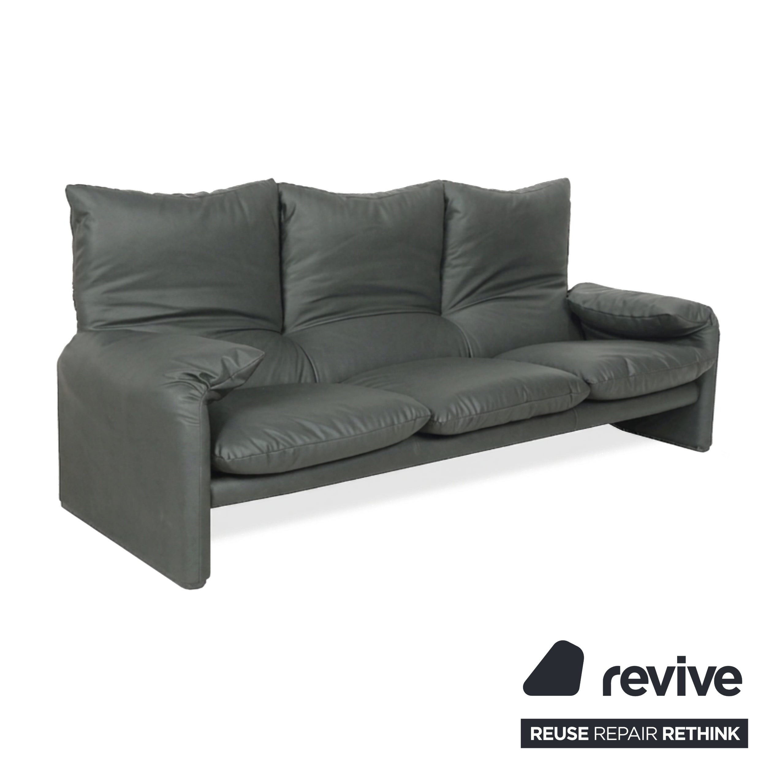 Cassina Maralunga veganes Leder Dreisitzer Anthrazit Sofa Couch manuelle Funktion Neubezug