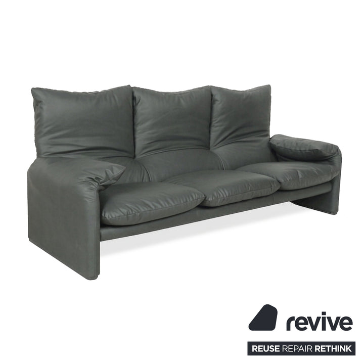 Cassina Maralunga veganes Leder Dreisitzer Anthrazit Sofa Couch manuelle Funktion Neubezug