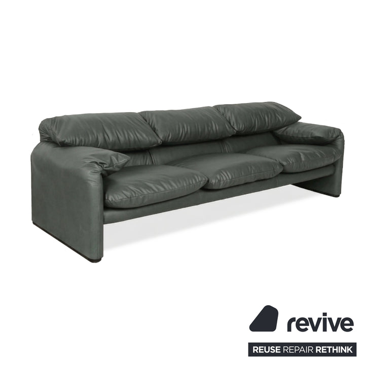 Cassina Maralunga veganes Leder Dreisitzer Anthrazit Sofa Couch manuelle Funktion Neubezug