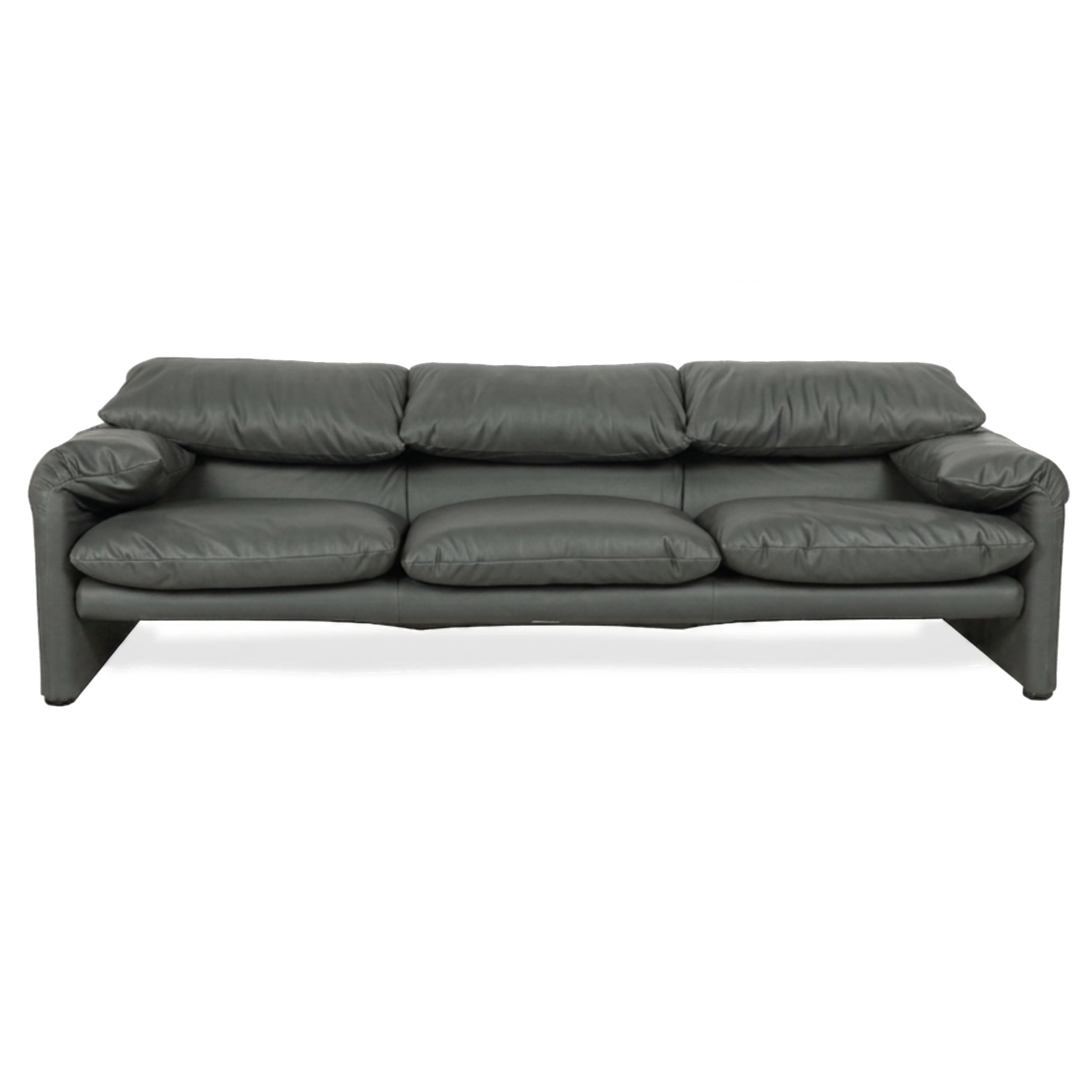 Cassina Maralunga veganes Leder Dreisitzer Anthrazit Sofa Couch manuelle Funktion Neubezug