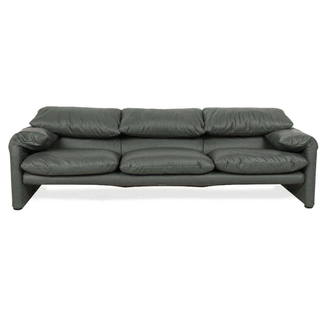 Cassina Maralunga veganes Leder Dreisitzer Anthrazit Sofa Couch manuelle Funktion Neubezug