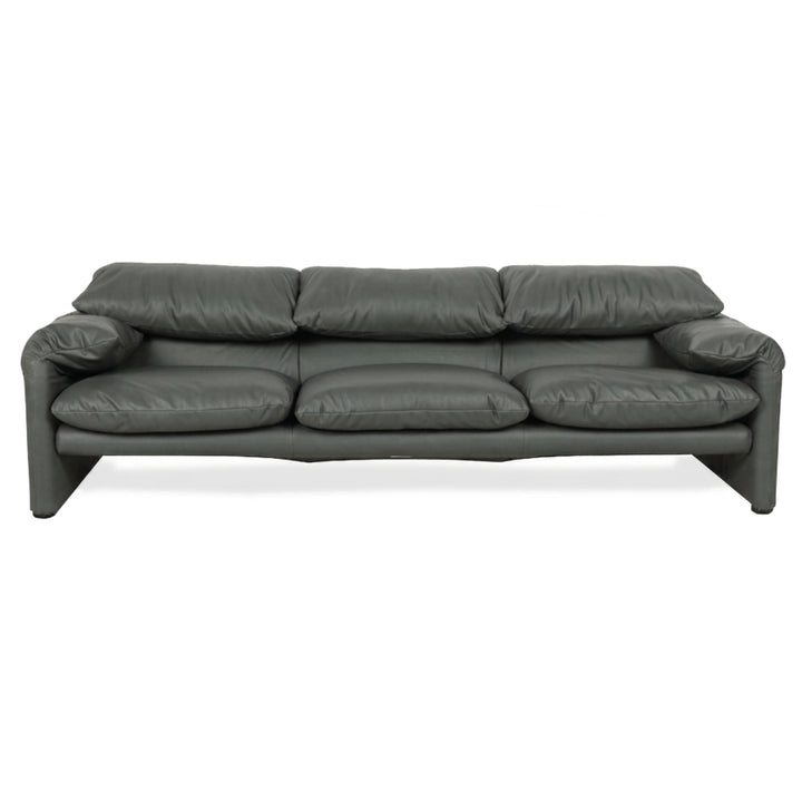 Cassina Maralunga veganes Leder Dreisitzer Anthrazit Sofa Couch manuelle Funktion Neubezug