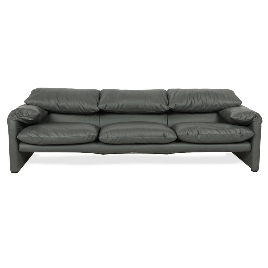 Cassina Maralunga veganes Leder Dreisitzer Anthrazit Sofa Couch manuelle Funktion Neubezug
