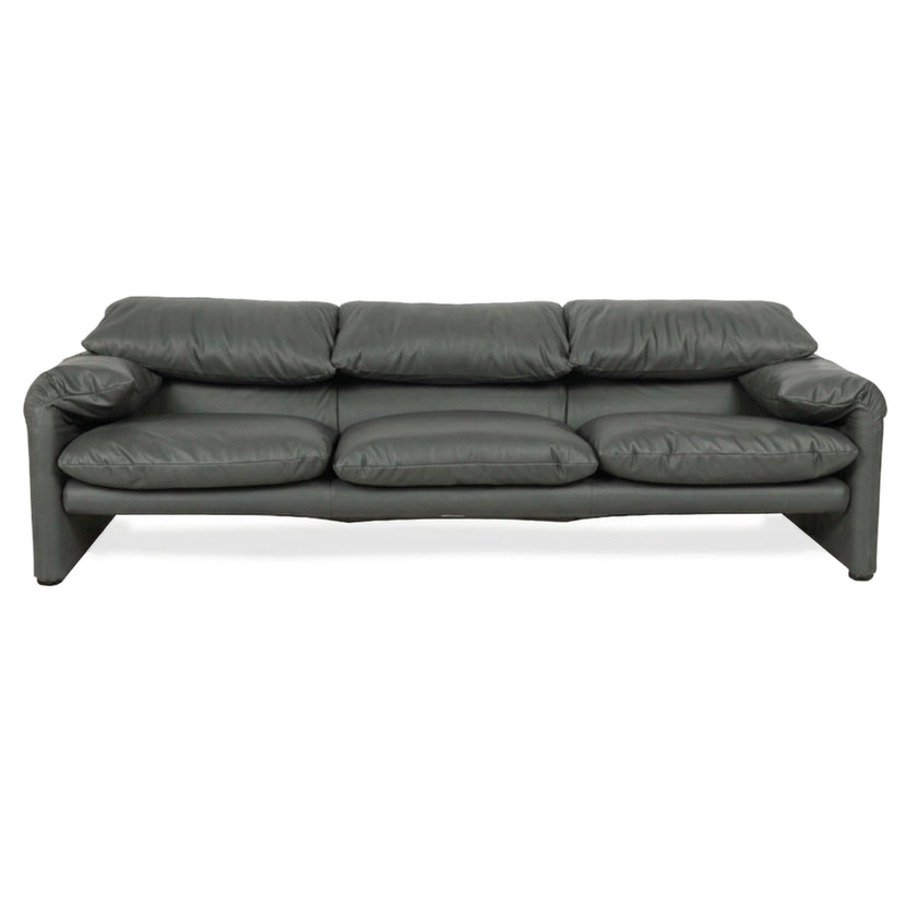 Cassina Maralunga veganes Leder Dreisitzer Anthrazit Sofa Couch manuelle Funktion Neubezug