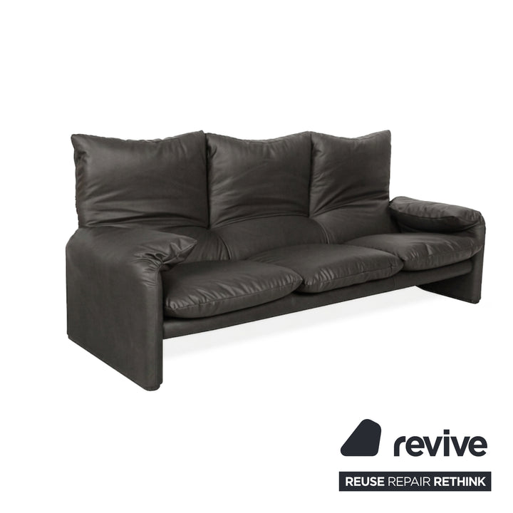Cassina Maralunga veganes Leder Dreisitzer Anthrazit Sofa Couch manuelle Funktion Neubezug