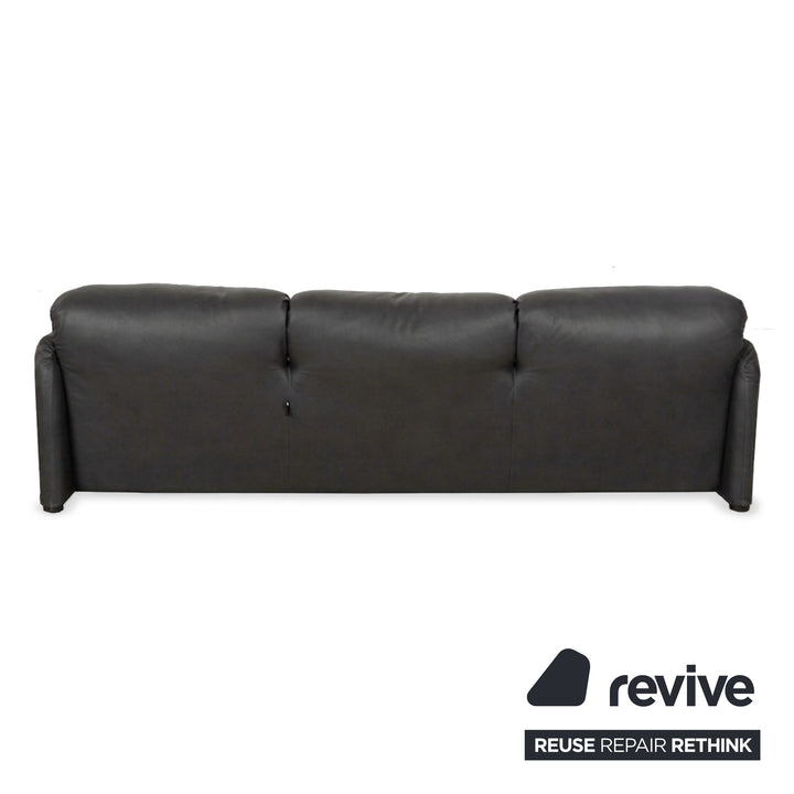 Cassina Maralunga veganes Leder Dreisitzer Anthrazit Sofa Couch manuelle Funktion Neubezug