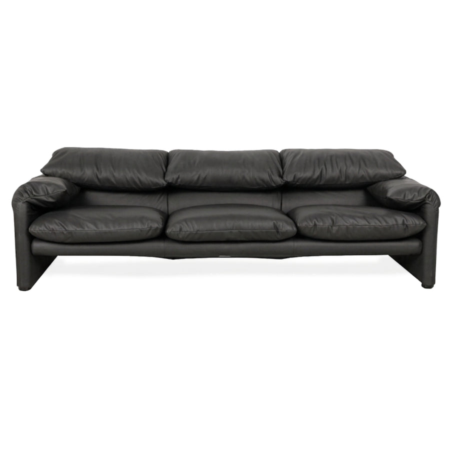 Cassina Maralunga Veganes Leder Dreisitzer Sofa Couch Schwarz Manuelle Funktion Neubezug