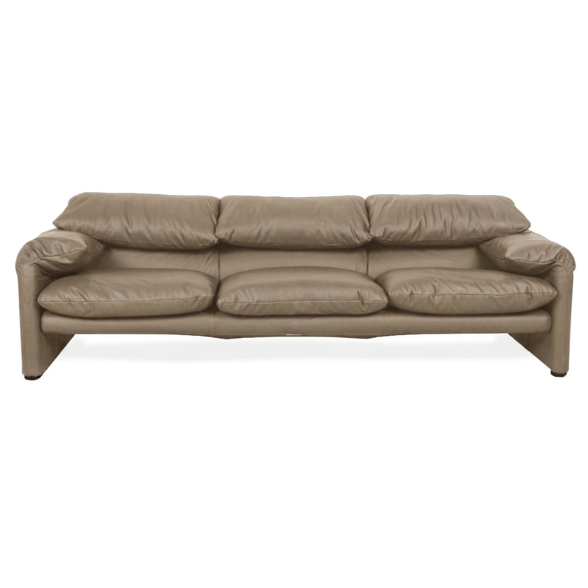 Cassina Maralunga vegan leer driezits beige bank sofa handmatige functie opnieuw gestoffeerd
