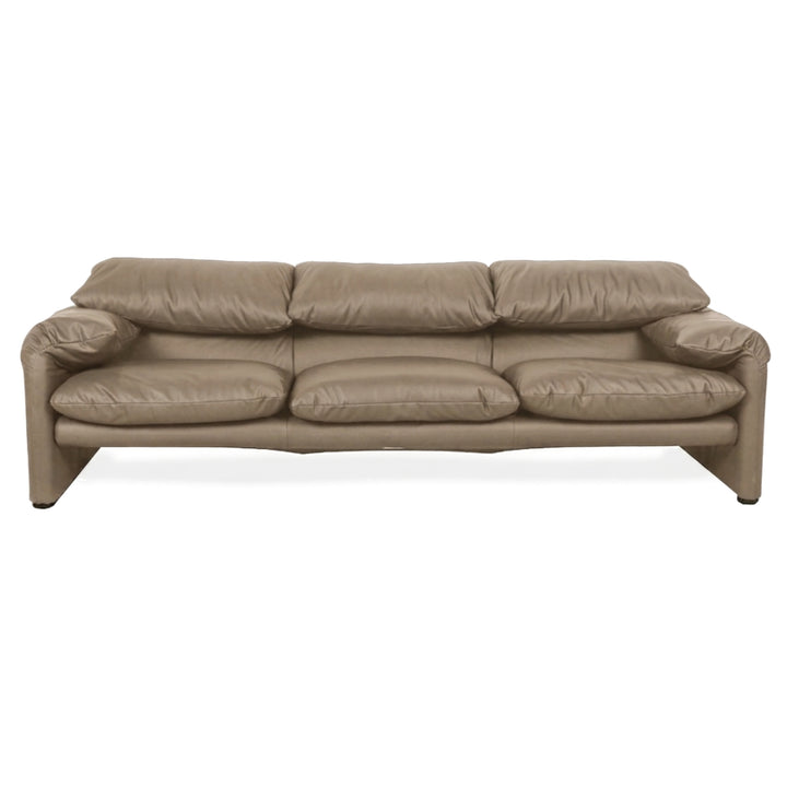 Cassina Maralunga veganes Leder Dreisitzer Beige Sofa Couch manuelle Funktion Neubezug