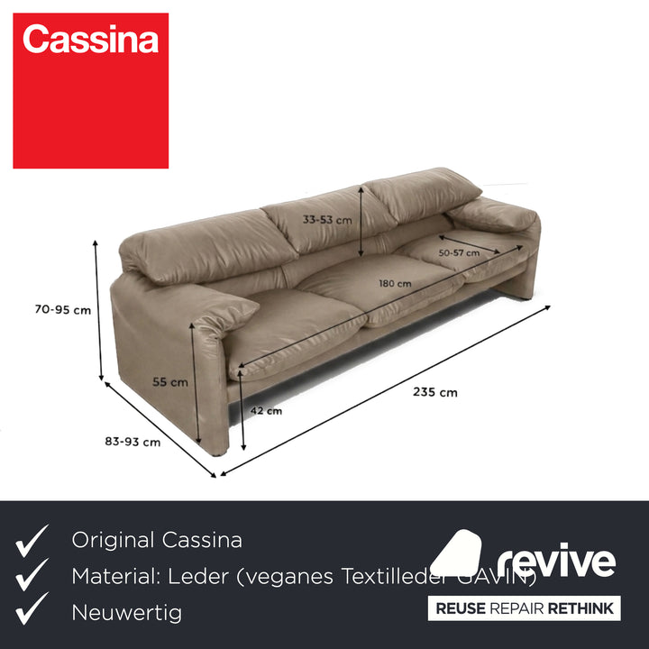 Cassina Maralunga veganes Leder Dreisitzer Beige Sofa Couch manuelle Funktion Neubezug