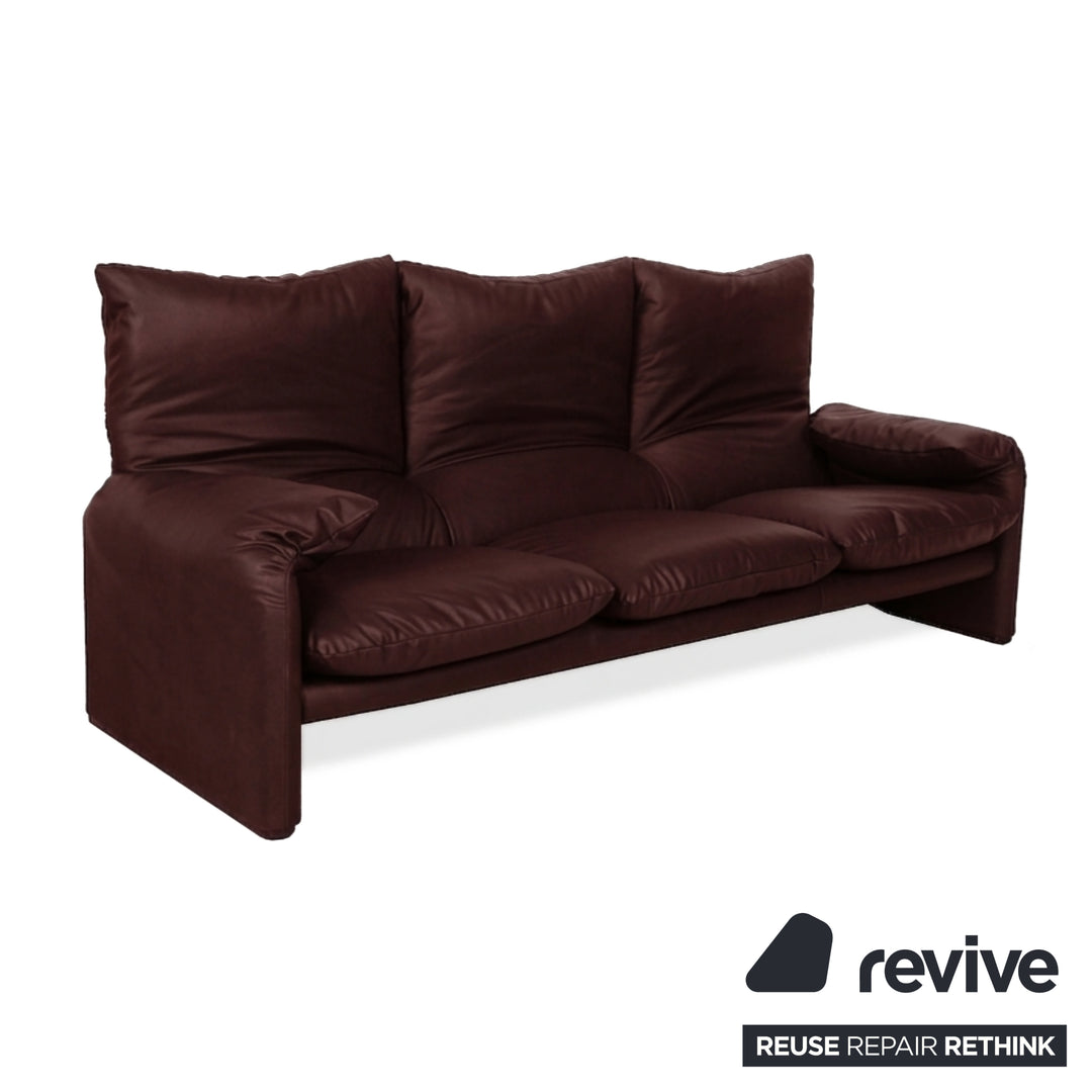 Cassina Maralunga veganes Leder Dreisitzer Bordeaux Sofa Couch manuelle Funktion Neubezug