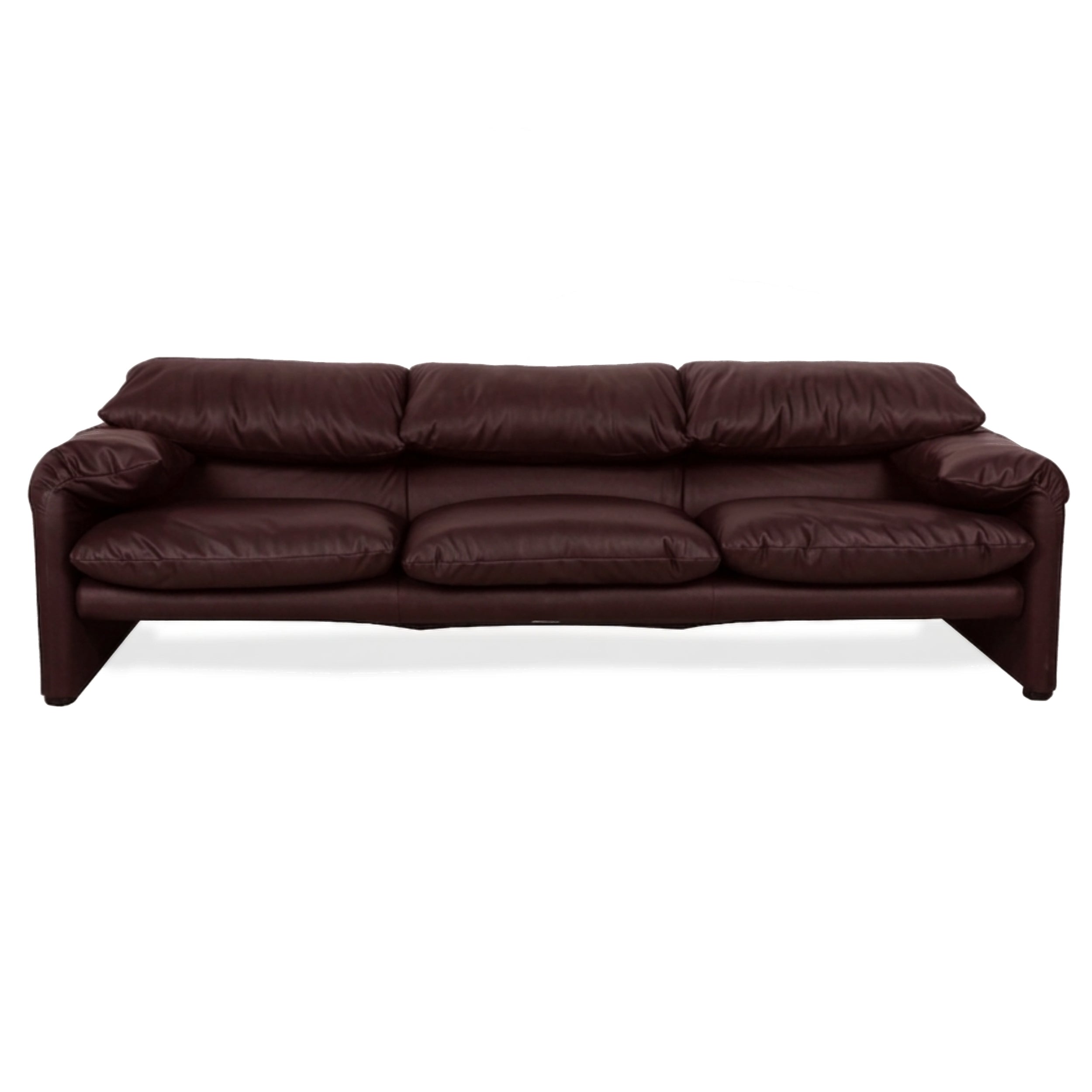 Cassina Maralunga veganes Leder Dreisitzer Bordeaux Sofa Couch manuelle Funktion Neubezug