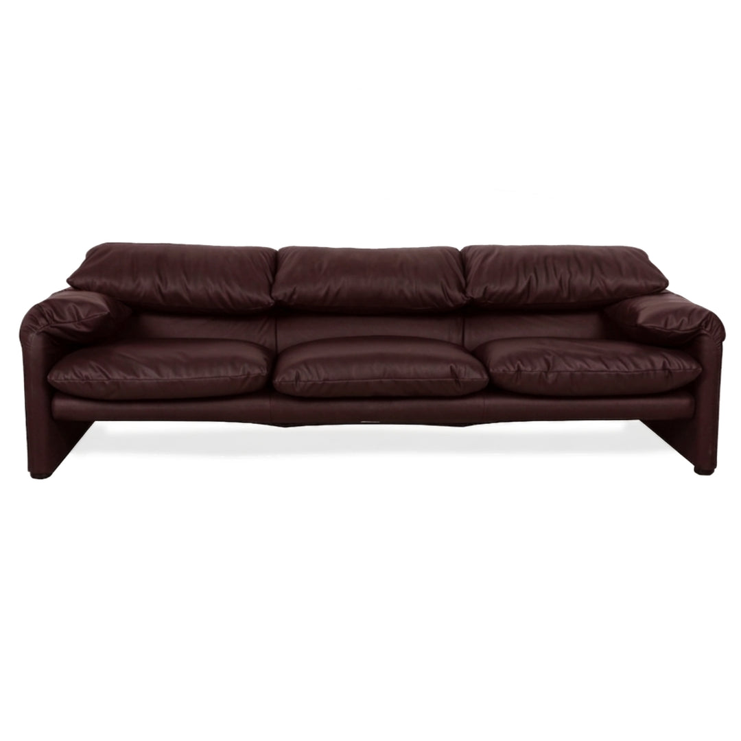 Cassina Maralunga veganes Leder Dreisitzer Bordeaux Sofa Couch manuelle Funktion Neubezug
