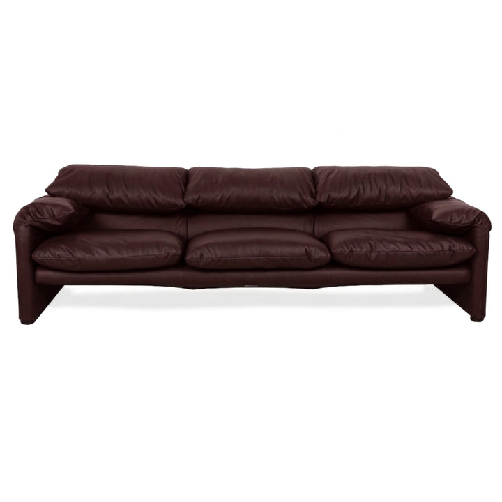 Cassina Maralunga veganes Leder Dreisitzer Bordeaux Sofa Couch manuelle Funktion Neubezug