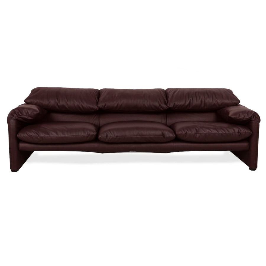 Cassina Maralunga veganes Leder Dreisitzer Bordeaux Sofa Couch manuelle Funktion Neubezug
