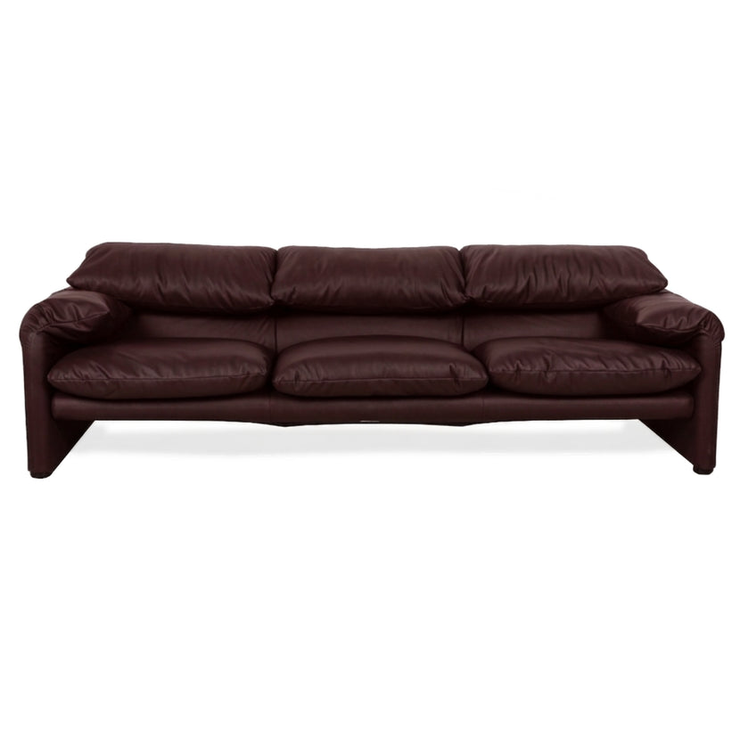 Cassina Maralunga veganes Leder Dreisitzer Bordeaux Sofa Couch manuelle Funktion Neubezug