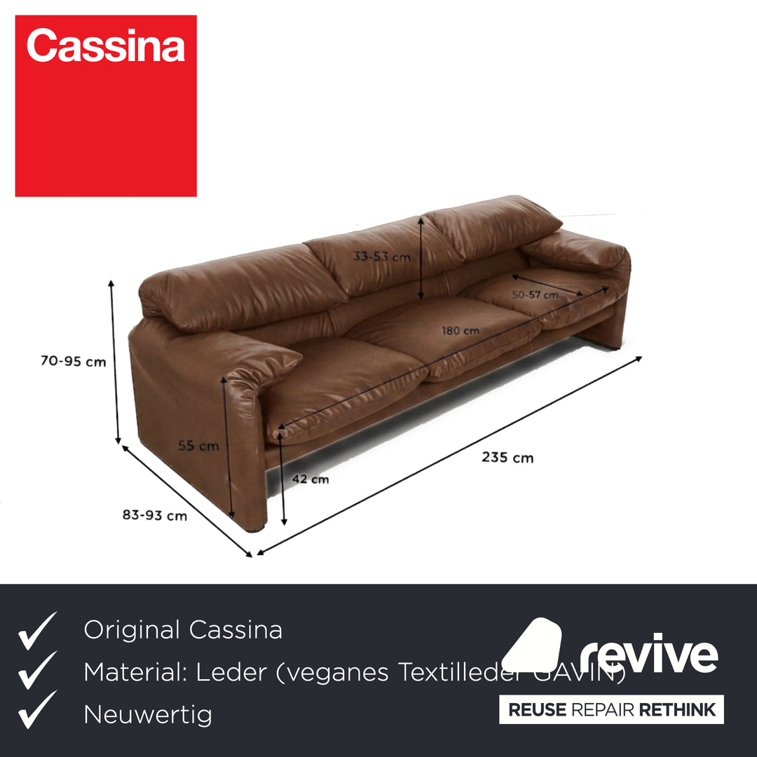 Cassina Maralunga veganes Leder Dreisitzer Cognac Sofa Couch manuelle Funktion Neubezug