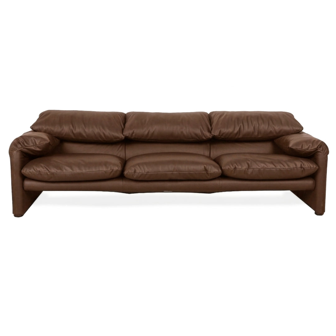 Cassina Maralunga veganes Leder Dreisitzer Cognac Sofa Couch manuelle Funktion Neubezug