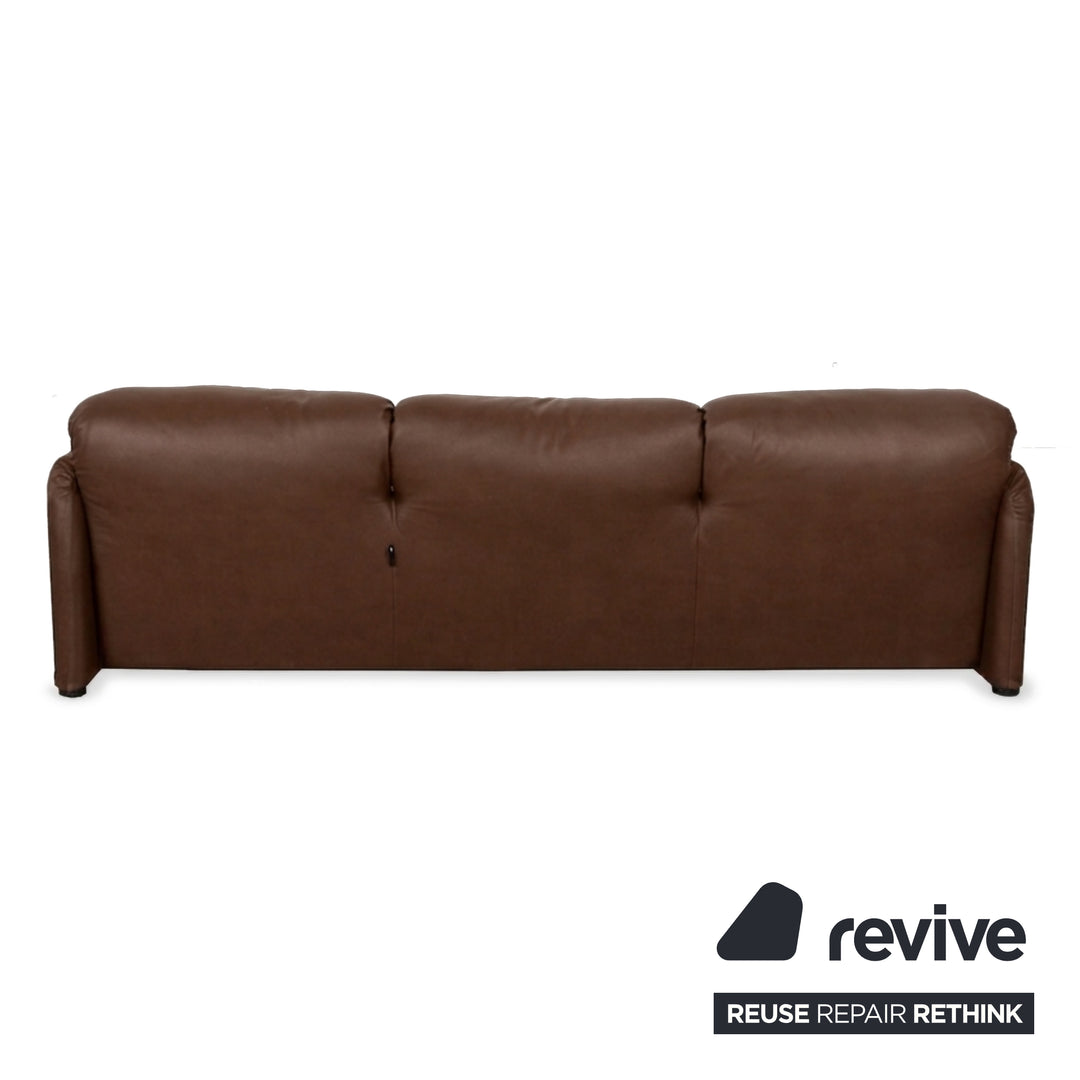 Cassina Maralunga veganes Leder Dreisitzer Cognac Sofa Couch manuelle Funktion Neubezug