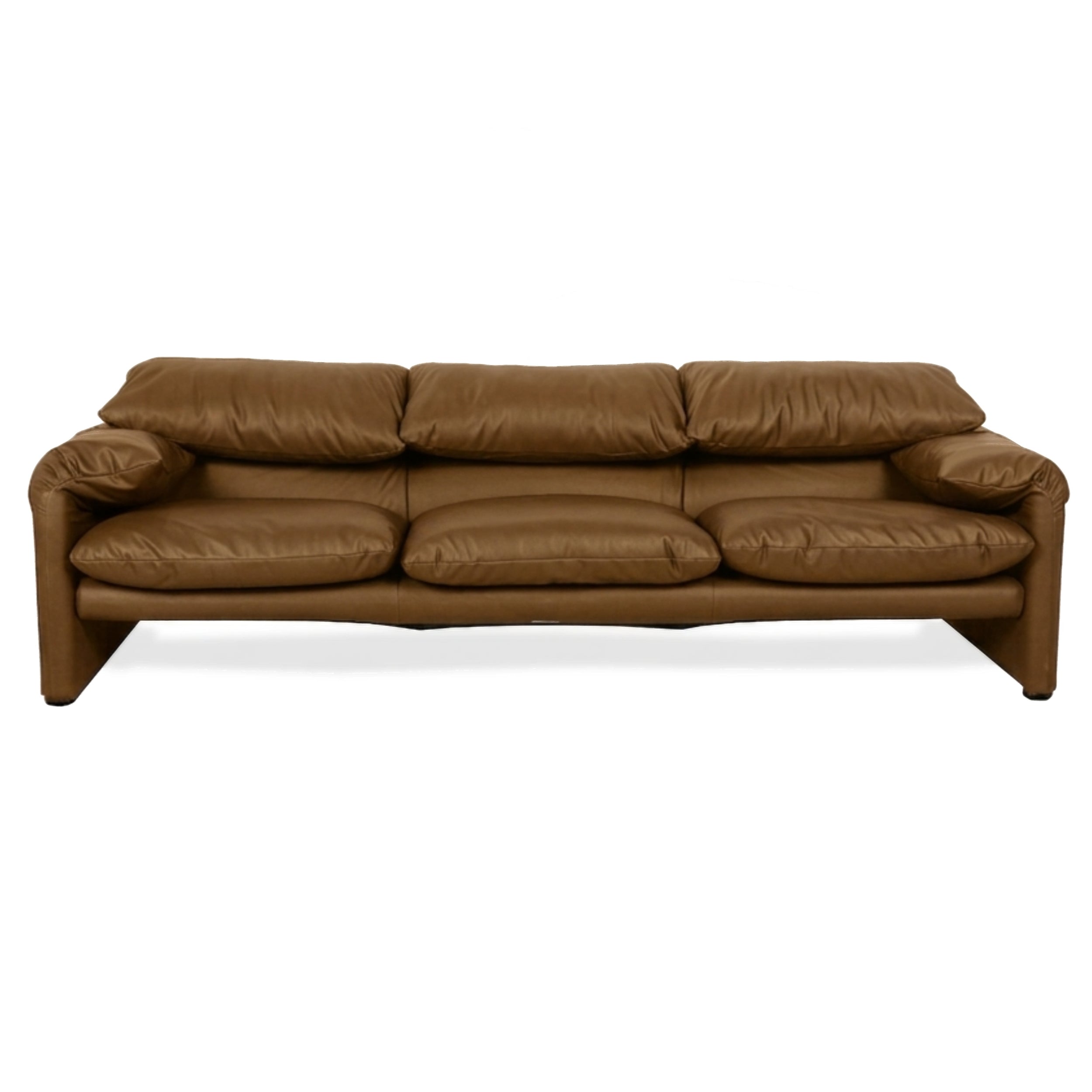 Cassina Maralunga veganes Leder Dreisitzer Cognac Sofa Couch manuelle Funktion Neubezug