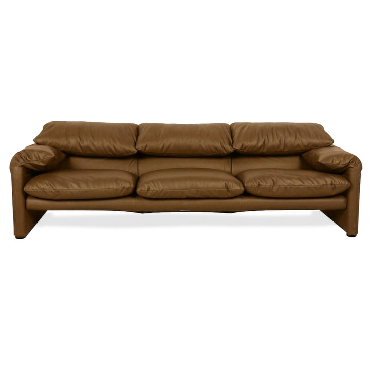 Cassina Maralunga veganes Leder Dreisitzer Cognac Sofa Couch manuelle Funktion Neubezug