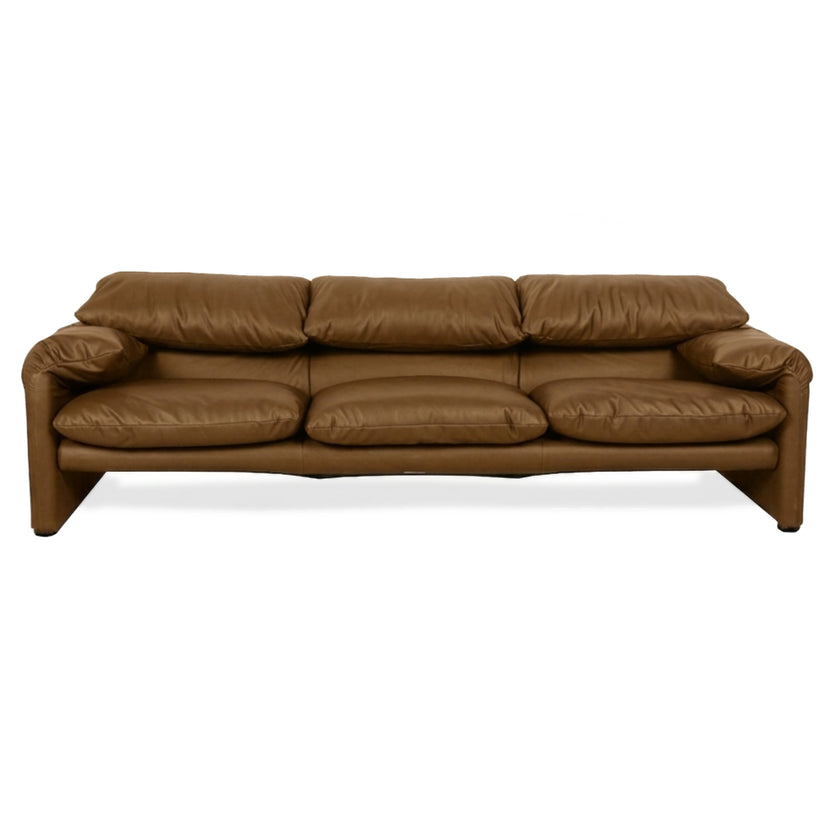 Cassina Maralunga veganes Leder Dreisitzer Cognac Sofa Couch manuelle Funktion Neubezug