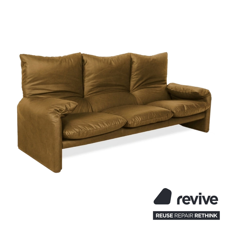 Cassina Maralunga veganes Leder Dreisitzer Cognac Sofa Couch manuelle Funktion Neubezug