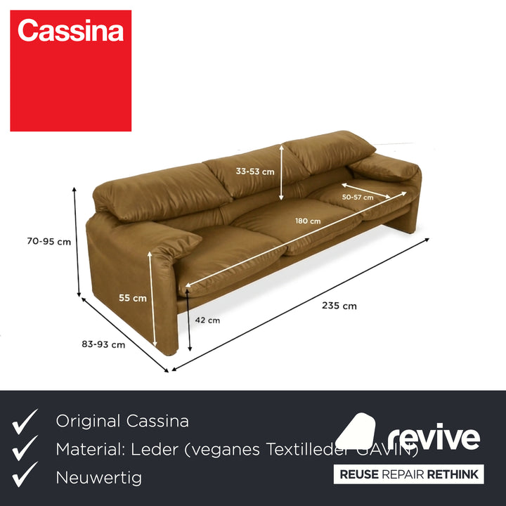 Cassina Maralunga veganes Leder Dreisitzer Cognac Sofa Couch manuelle Funktion Neubezug