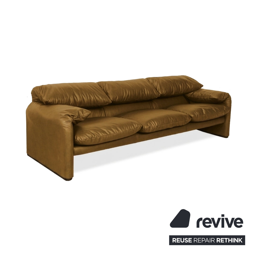Cassina Maralunga veganes Leder Dreisitzer Cognac Sofa Couch manuelle Funktion Neubezug
