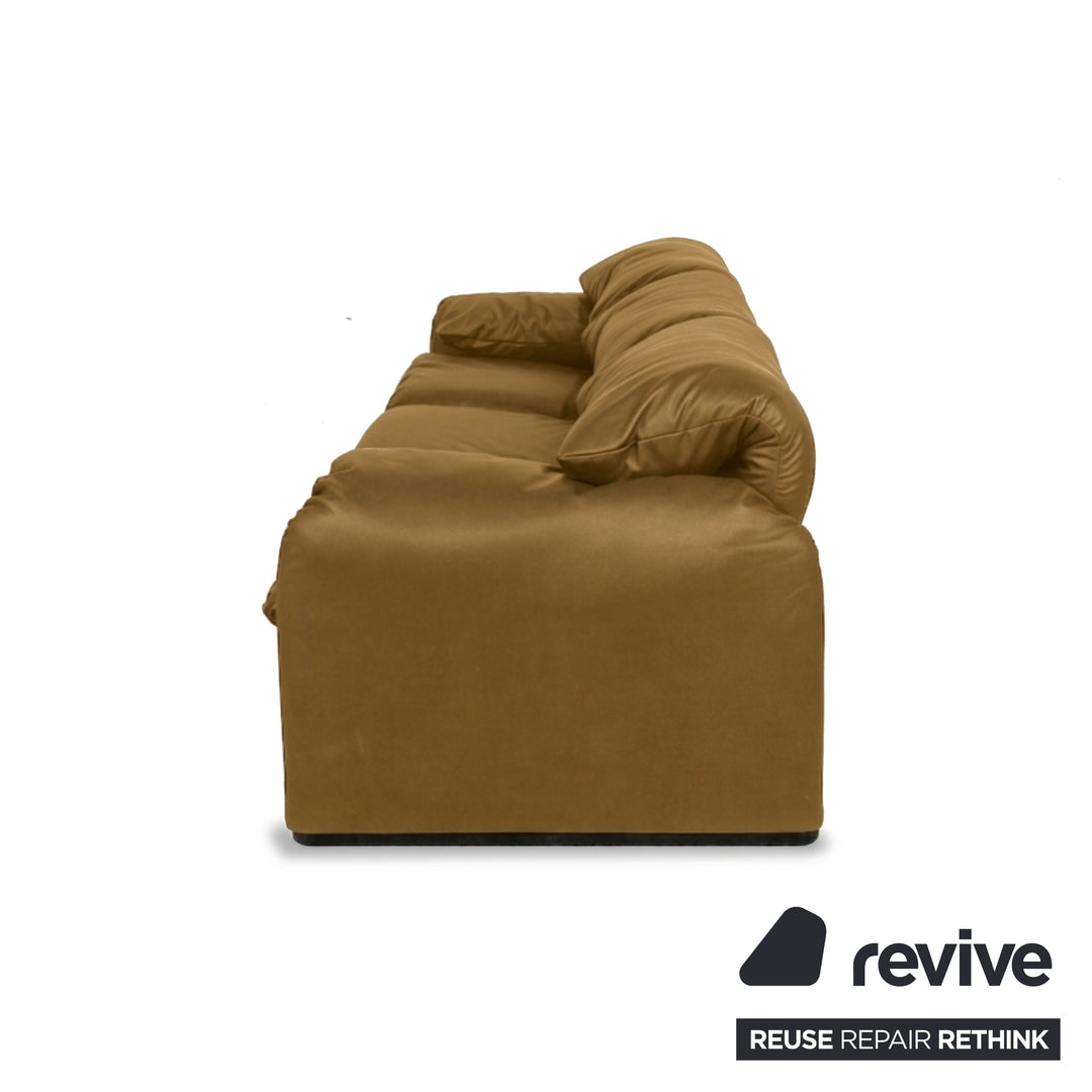 Cassina Maralunga veganes Leder Dreisitzer Cognac Sofa Couch manuelle Funktion Neubezug