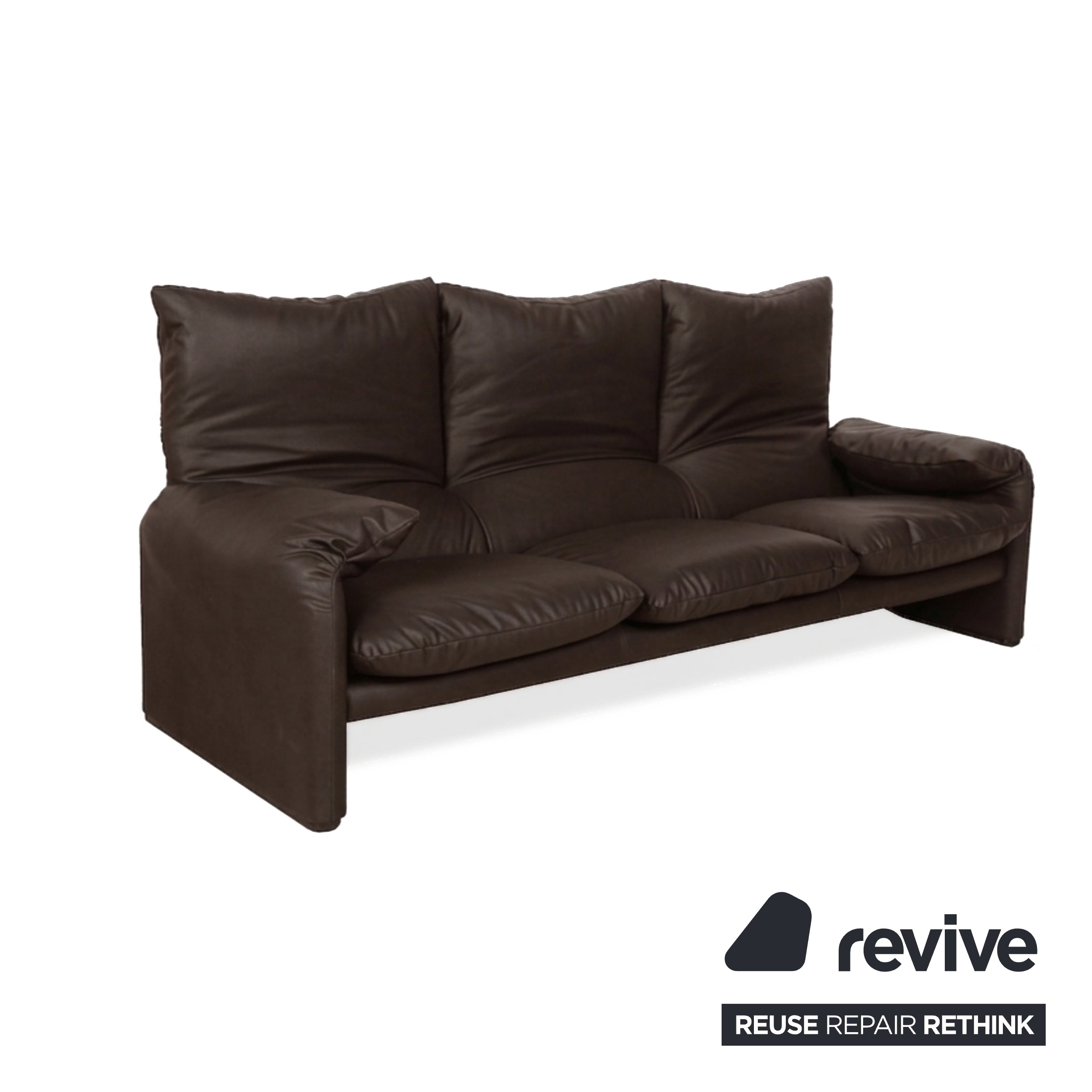Cassina Maralunga veganes Leder Dreisitzer Dunkelbraun Sofa Couch manuelle Funktion Neubezug