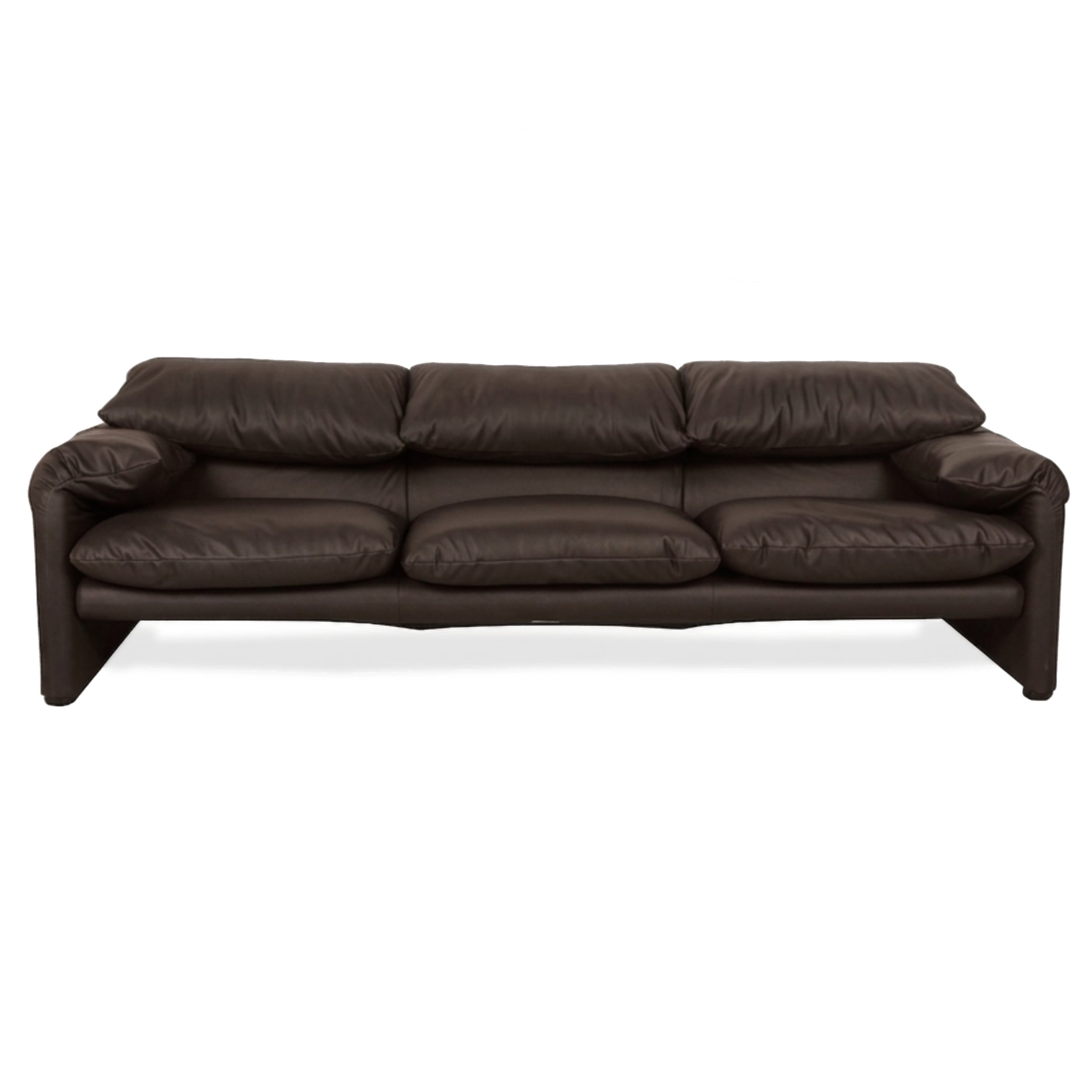 Cassina Maralunga veganes Leder Dreisitzer Dunkelbraun Sofa Couch manuelle Funktion Neubezug